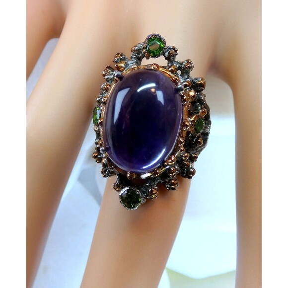 Amethyst-Chrome Diopside Sterling Silver Ring Sz 7.75 Botanical - Picture 4 of 6